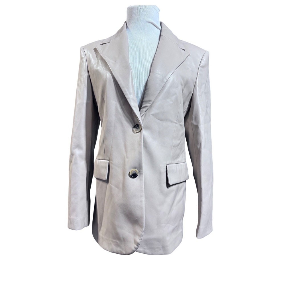 MNG Blazer Faux Leather Beige Large Modern Minimalist Office Wear
